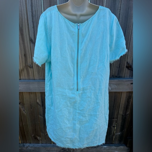 Tommy Bahama 100% Linen Aqua Shift Dress with Frayed Hem - Size XL - Picture 5 of 6